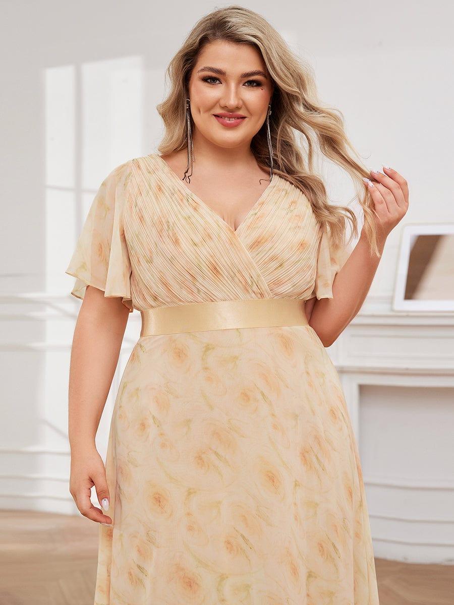pretty MONICA|Plus Size Long Empire Waist Bridesmaid Dress with Short Flutter Sleeves - Image 139