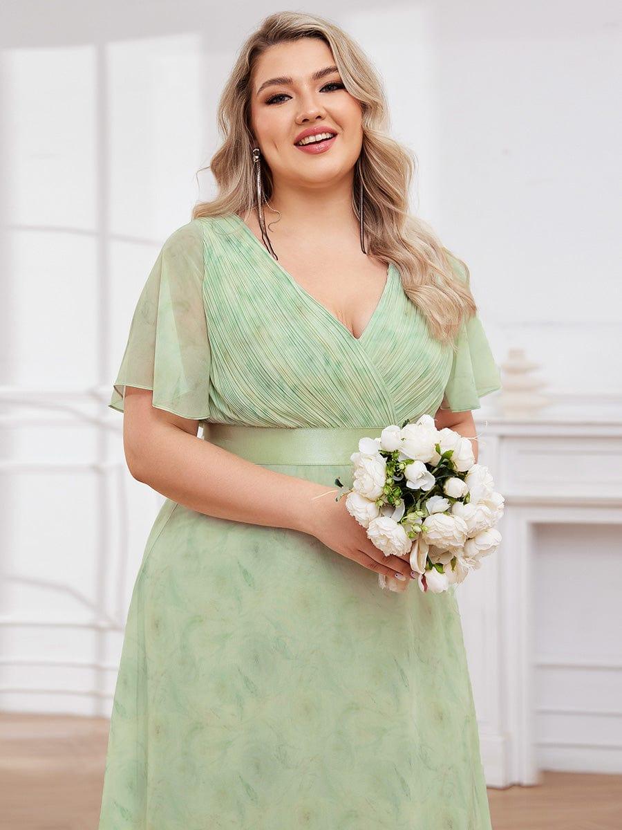 pretty MONICA|Plus Size Long Empire Waist Bridesmaid Dress with Short Flutter Sleeves - Image 154