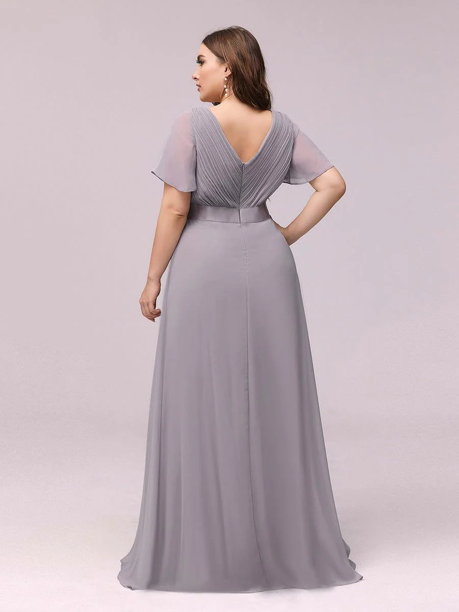pretty MONICA|Plus Size Long Empire Waist Bridesmaid Dress with Short Flutter Sleeves - Image 65