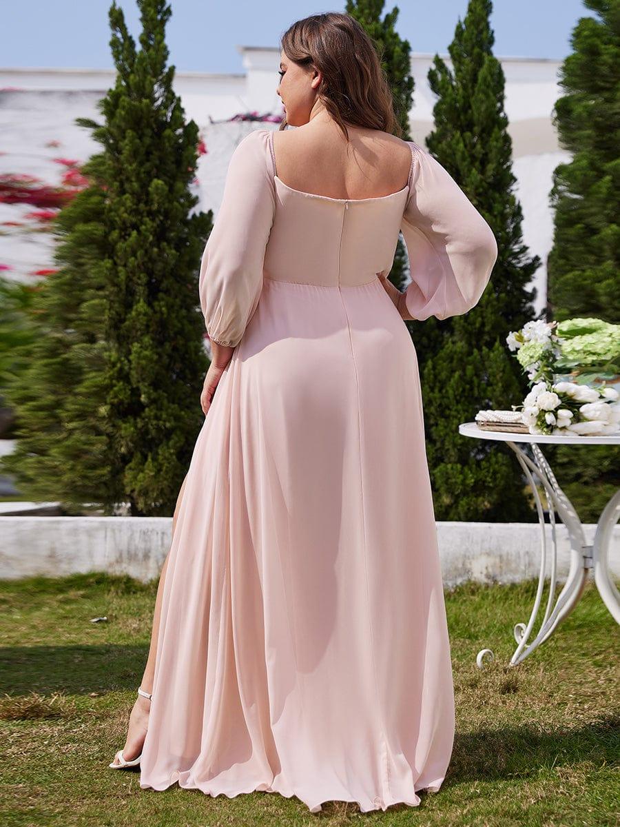 ever DANICA|Long Sleeve Chiffon Off Shoulder Dresses with High Slit In Pink - Image 7