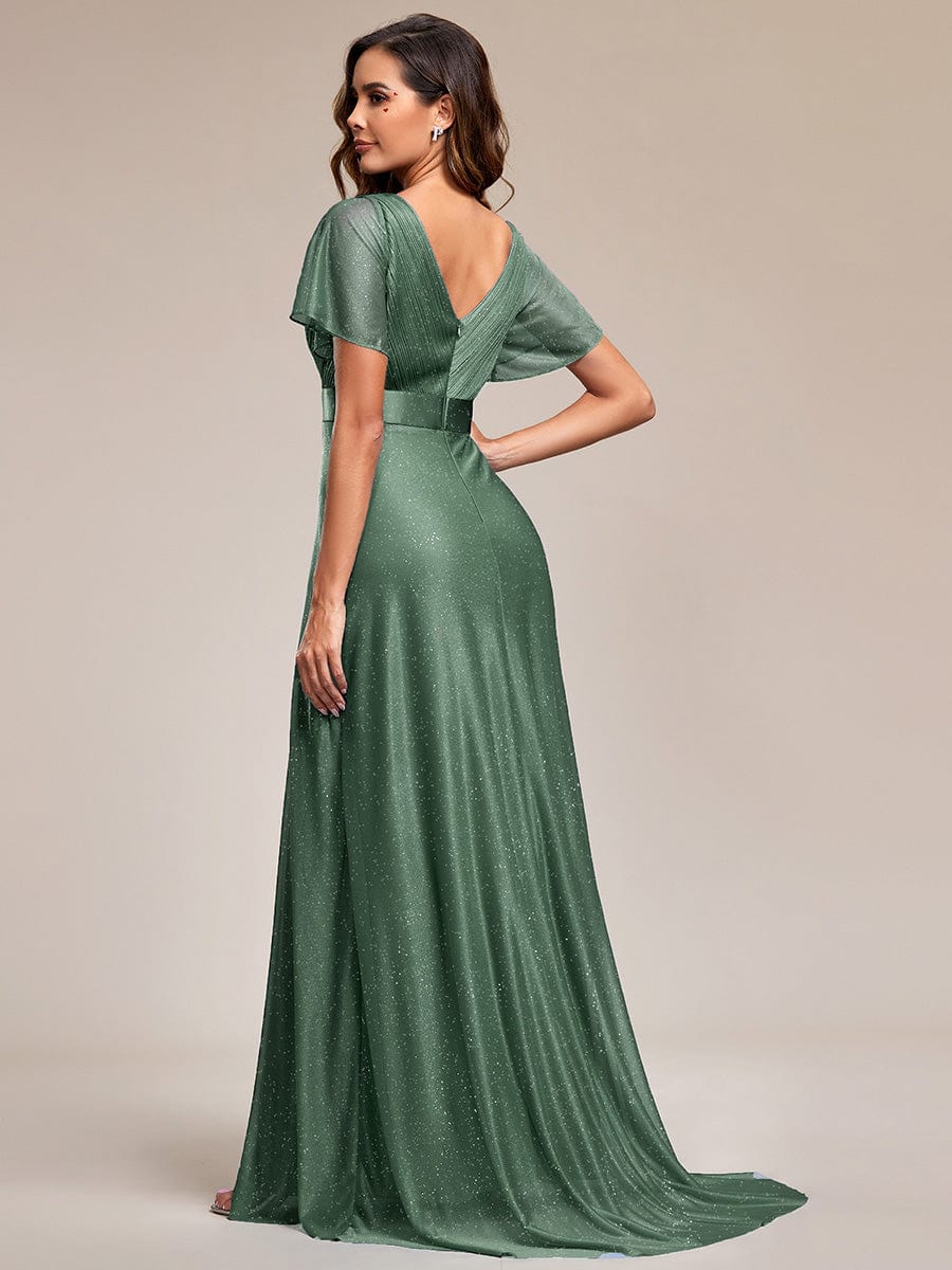 ever LIORÉ|Long Shimmery Flutter Sleeve Pleated V-Neck Evening Dress - Image 103