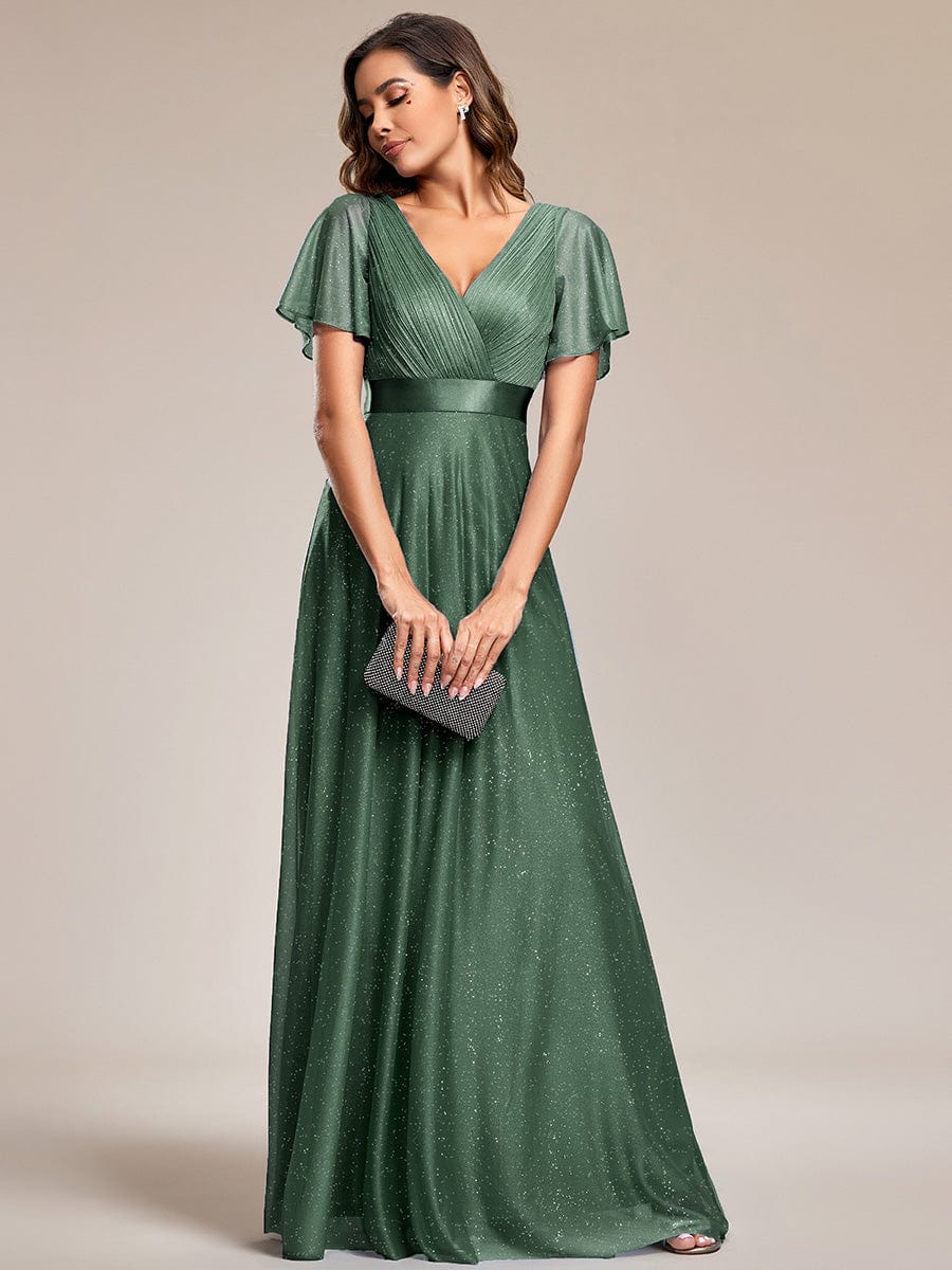 ever LIORÉ|Long Shimmery Flutter Sleeve Pleated V-Neck Evening Dress - Image 106