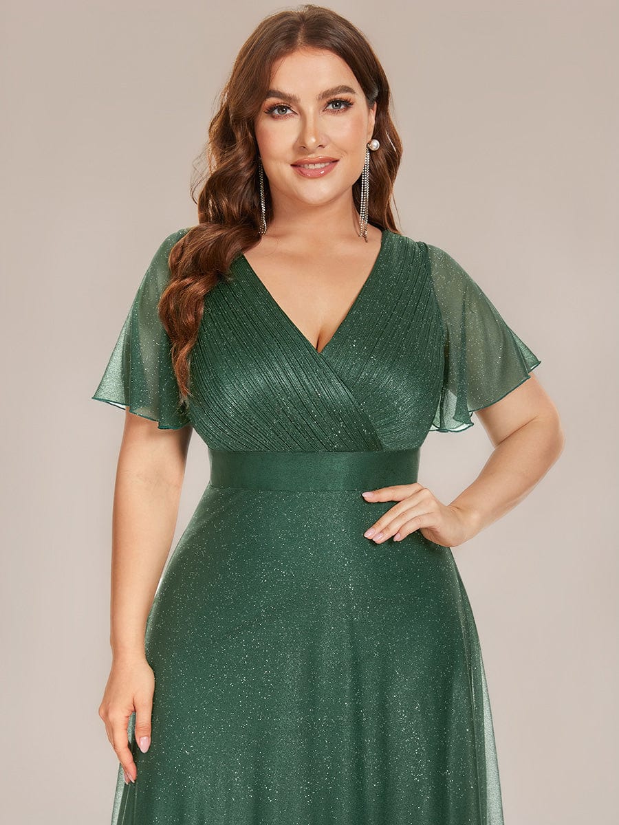 ever LIORÉ|Long Shimmery Flutter Sleeve Pleated V-Neck Evening Dress - Image 109