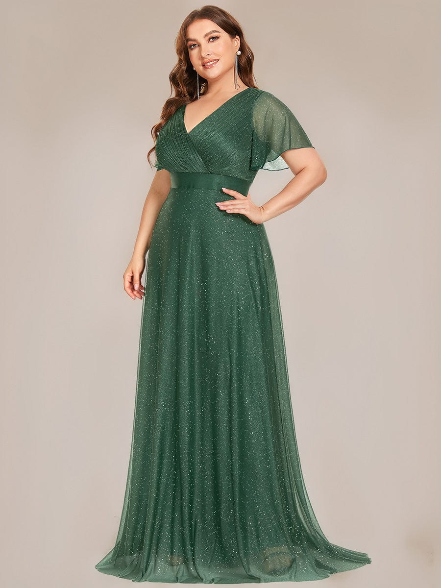 ever LIORÉ|Long Shimmery Flutter Sleeve Pleated V-Neck Evening Dress - Image 110