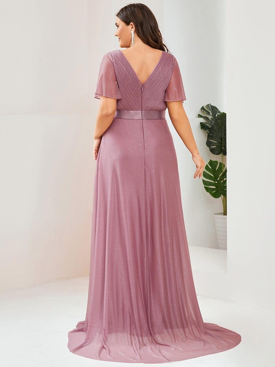 ever LIORÉ|Long Shimmery Flutter Sleeve Pleated V-Neck Evening Dress - Image 40