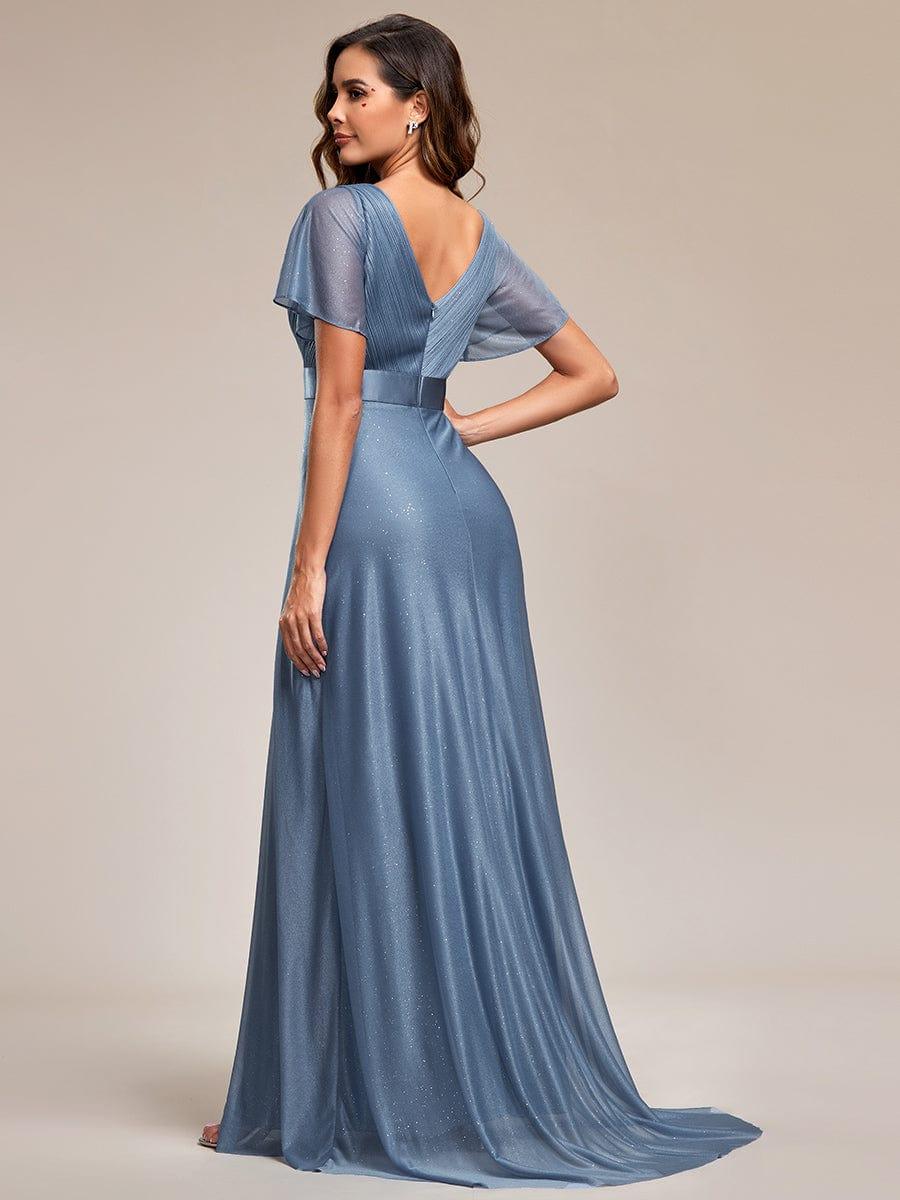 ever LIORÉ|Long Shimmery Flutter Sleeve Pleated V-Neck Evening Dress - Image 50