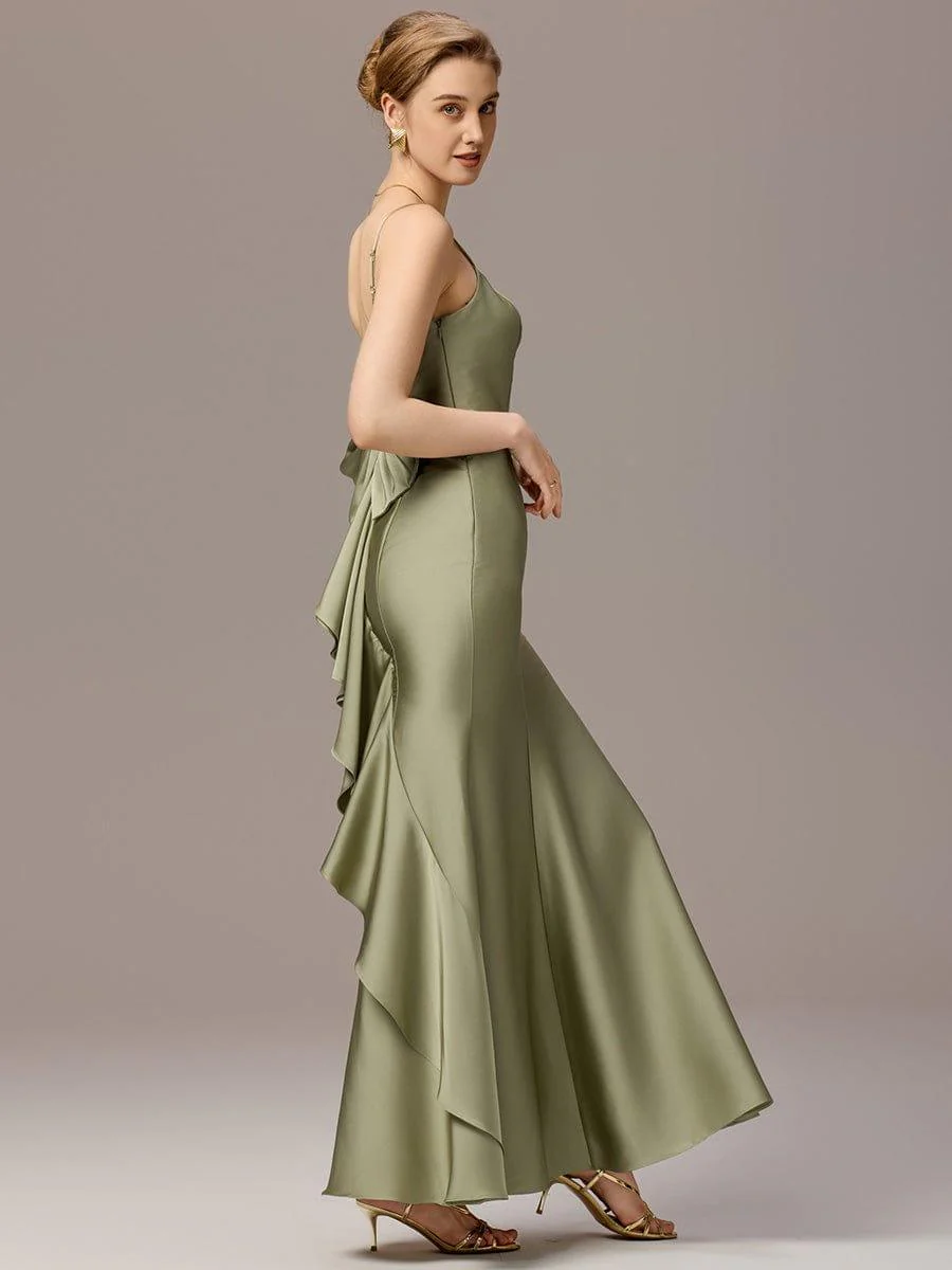 ever BELISSE|Designer Mermaid Bow Ruffled Satin Maxi Bridesmaid Dress - Image 5