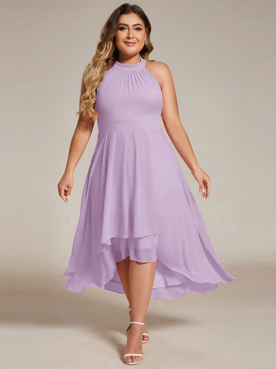 ever POSIE|Midi A Line Sleeveless Halter Neck Dress in Chiffon In Pink - Image 14