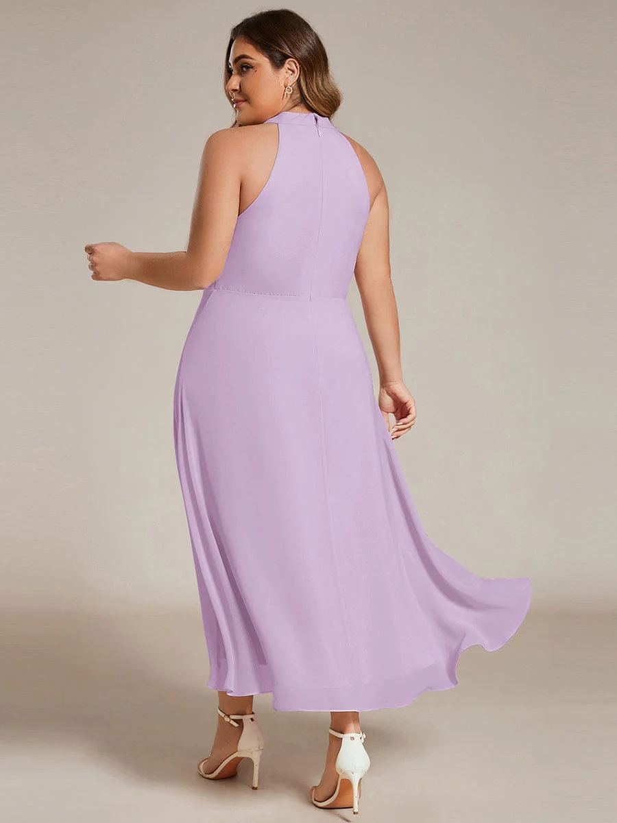 ever POSIE|Midi A Line Sleeveless Halter Neck Dress in Chiffon In Pink - Image 15