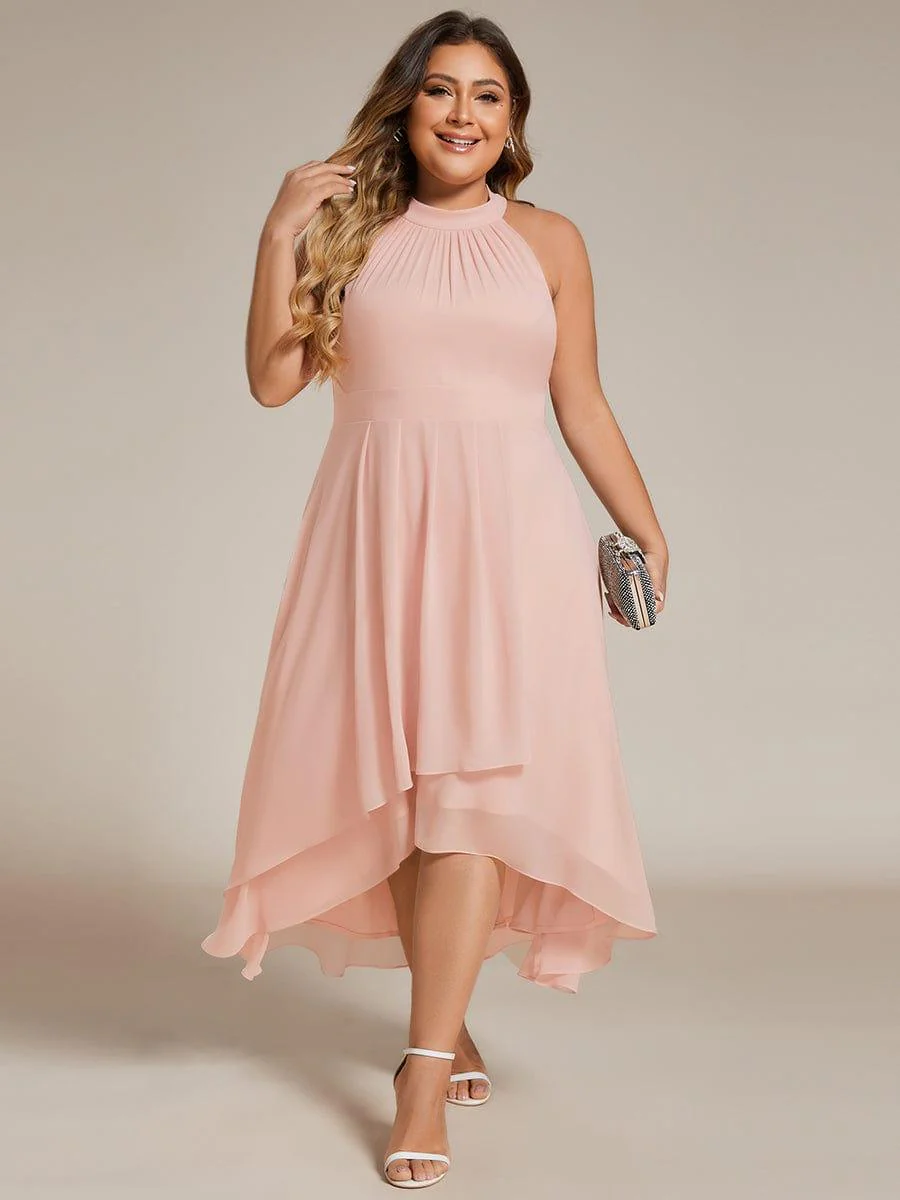 ever POSIE|Midi A Line Sleeveless Halter Neck Dress in Chiffon In Pink - Image 6