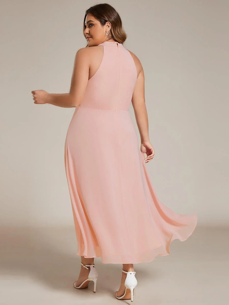 ever POSIE|Midi A Line Sleeveless Halter Neck Dress in Chiffon In Pink - Image 7
