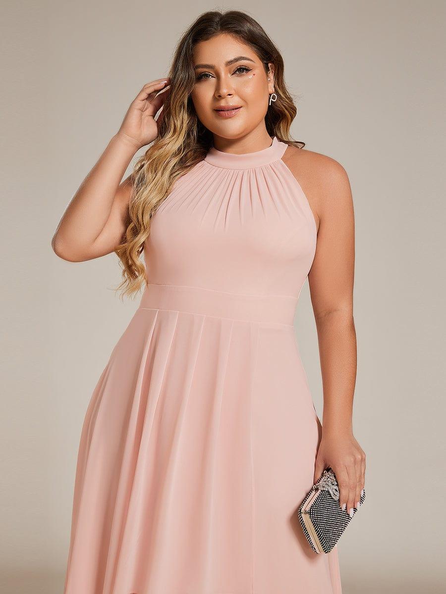 ever POSIE|Midi A Line Sleeveless Halter Neck Dress in Chiffon In Pink - Image 8
