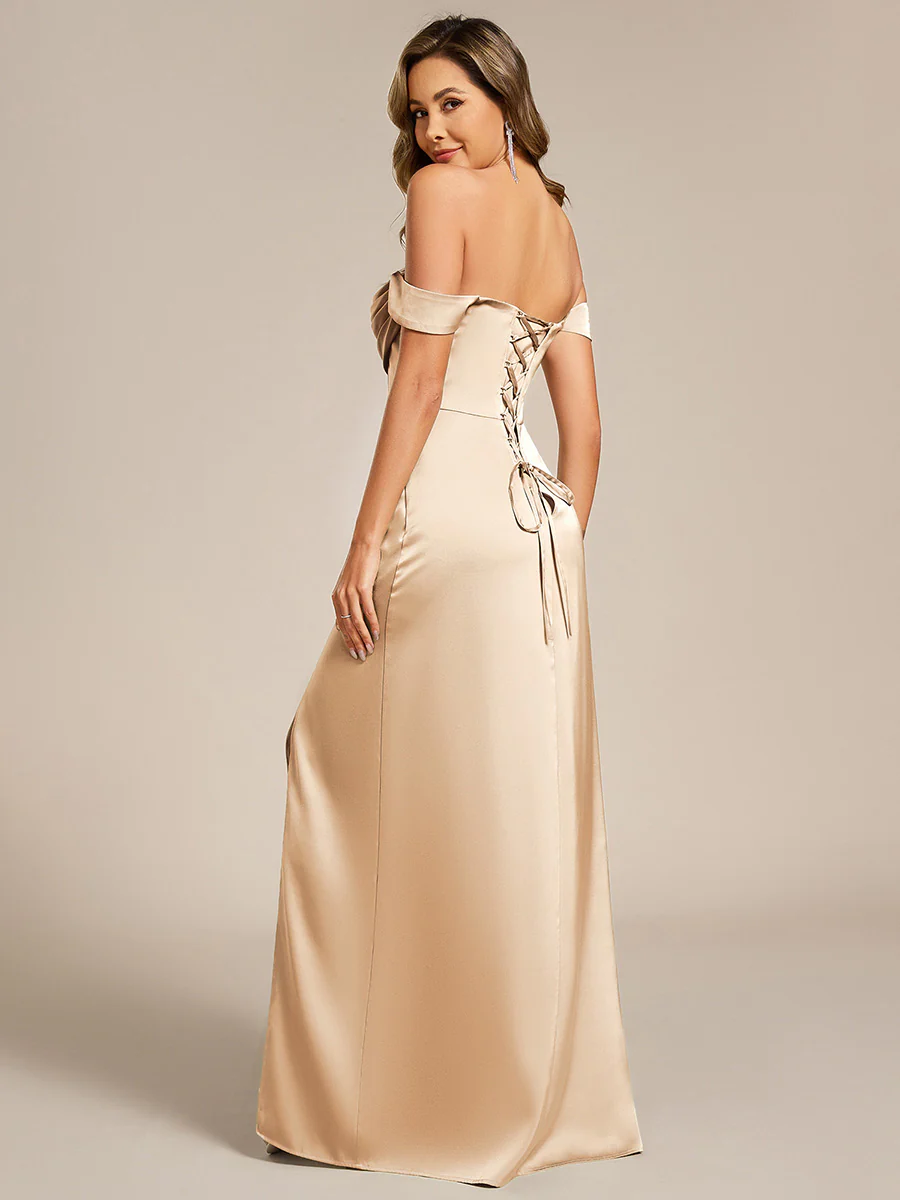 ever OLIVE|Designer Off Shoulder Back-Tie Satin Bridesmaid Dress - Image 4