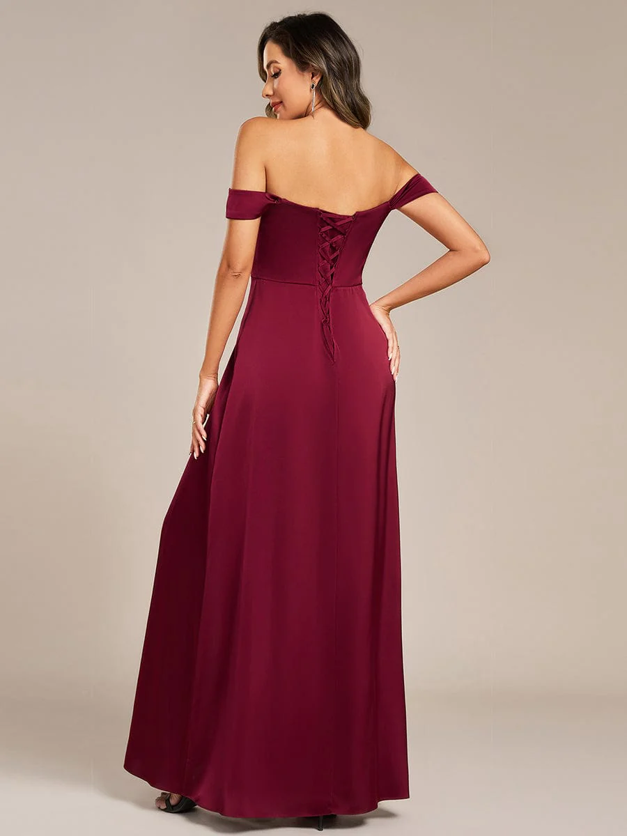 ever OLIVE|Designer Off Shoulder Back-Tie Satin Bridesmaid Dress - Image 6