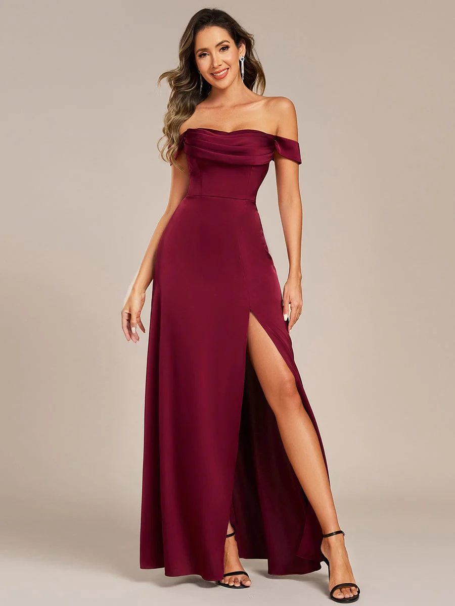 ever OLIVE|Designer Off Shoulder Back-Tie Satin Bridesmaid Dress - Image 9