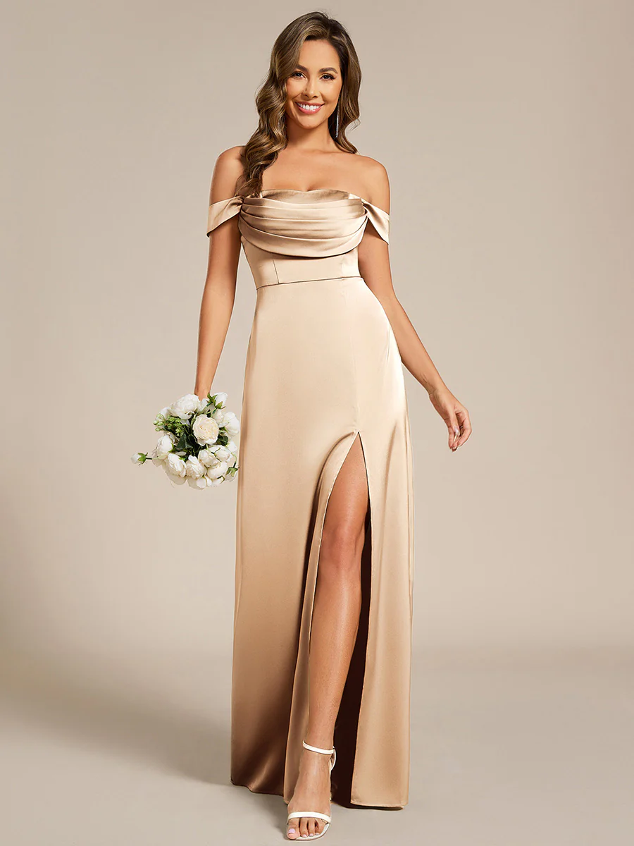 ever OLIVE|Designer Off Shoulder Back-Tie Satin Wedding Guest Dress - Image 11