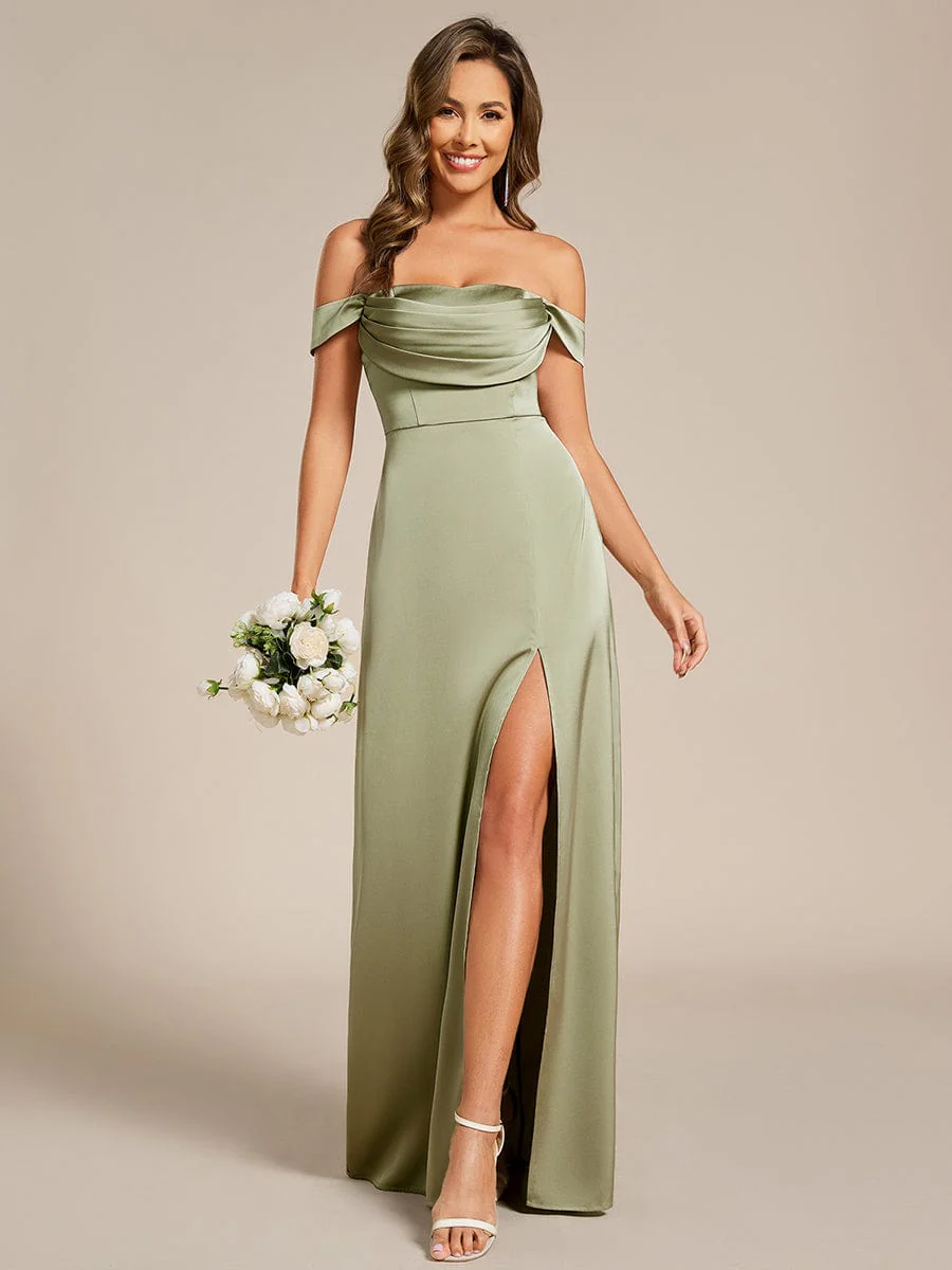ever OLIVE|Designer Off Shoulder Back-Tie Satin Wedding Guest Dress - Image 14