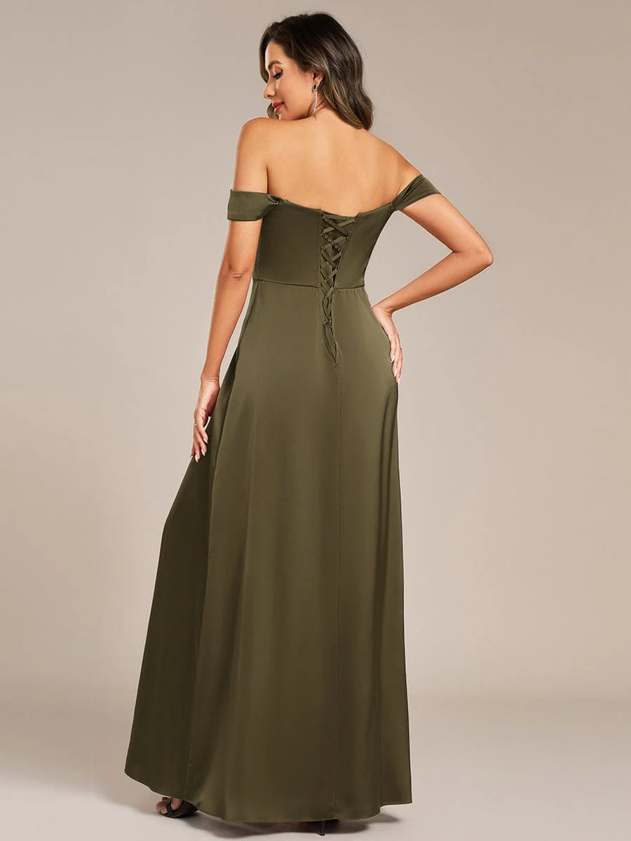 ever OLIVE|Designer Off Shoulder Back-Tie Satin Wedding Guest Dress - Image 17