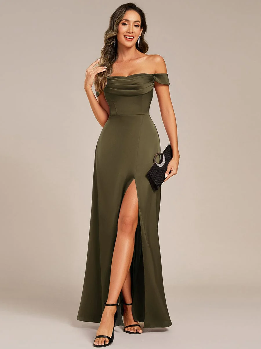 ever OLIVE|Designer Off Shoulder Back-Tie Satin Wedding Guest Dress - Image 18