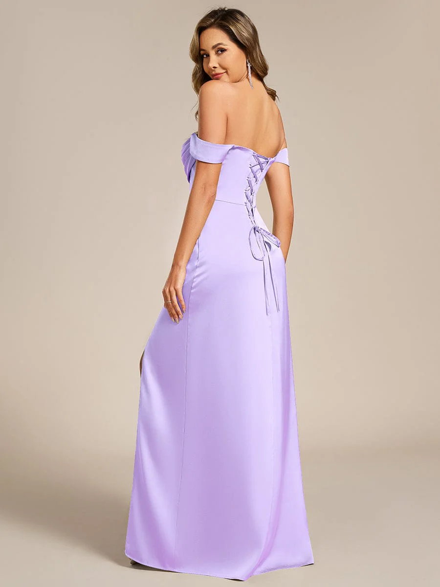 ever OLIVE|Designer Off Shoulder Back-Tie Satin Wedding Guest Dress - Image 22