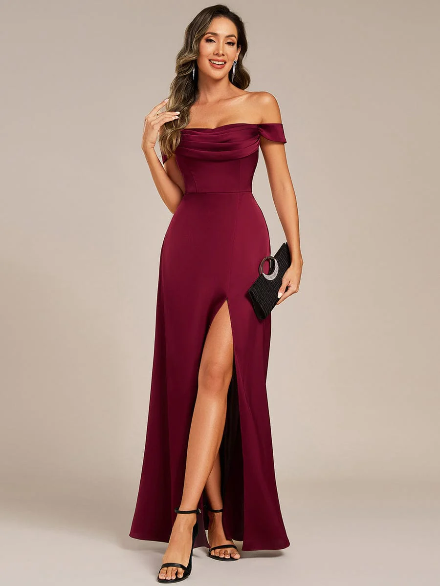 ever OLIVE|Designer Off Shoulder Back-Tie Satin Wedding Guest Dress - Image 9