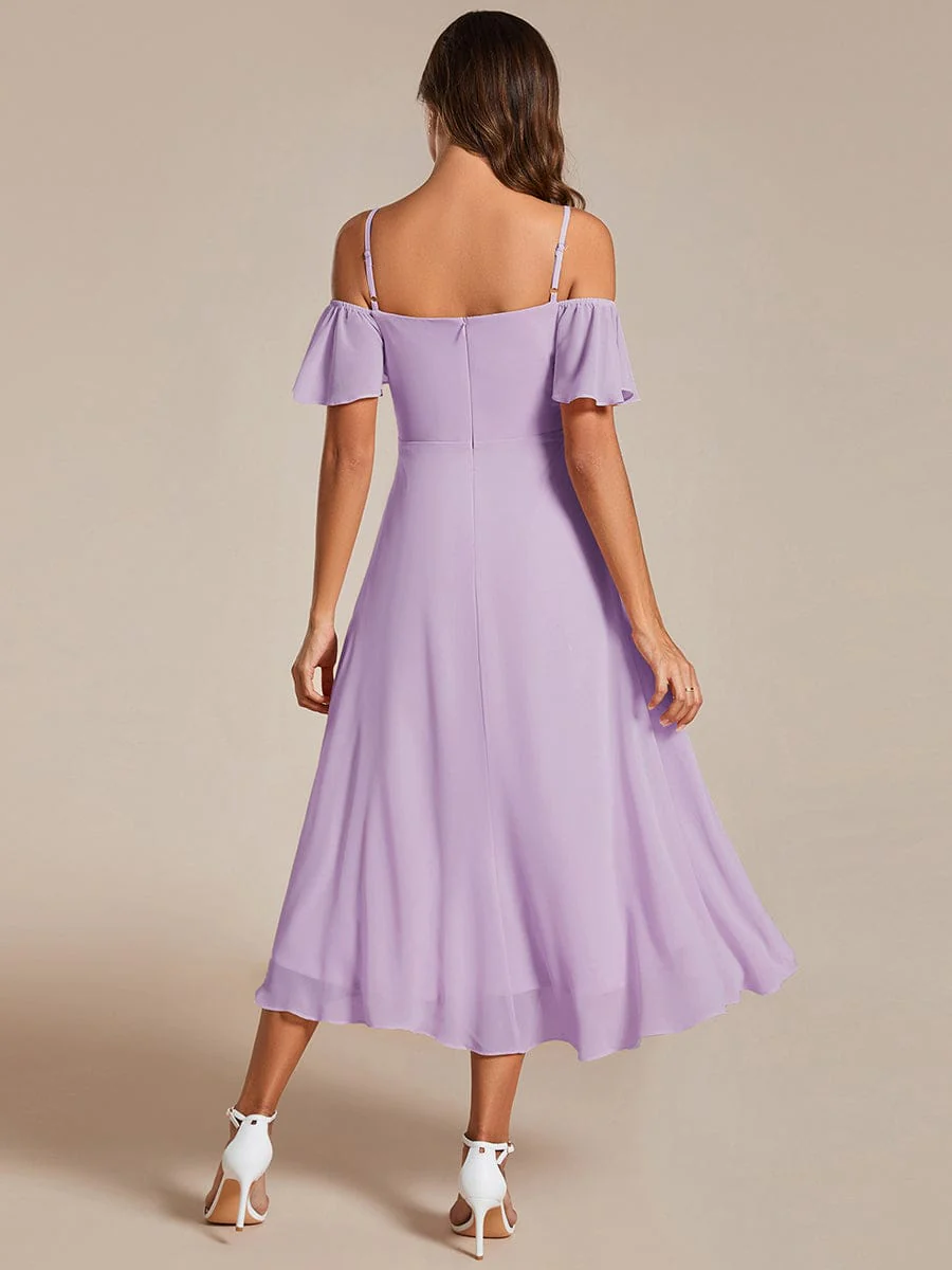 ever JORDANE|Off-Shoulder High-Low Chiffon Midi Dress with Short Sleeves in Pink - Image 10