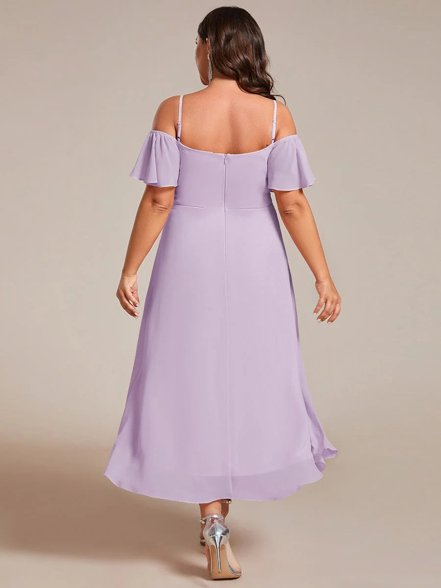 ever JORDANE|Off-Shoulder High-Low Chiffon Midi Dress with Short Sleeves in Pink - Image 15