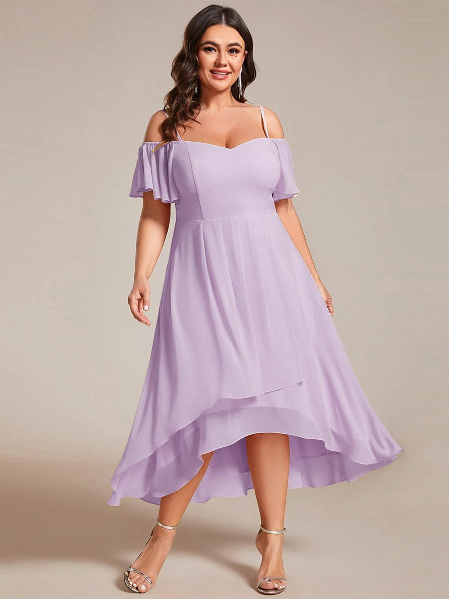 ever JORDANE|Off-Shoulder High-Low Chiffon Midi Dress with Short Sleeves in Pink - Image 16