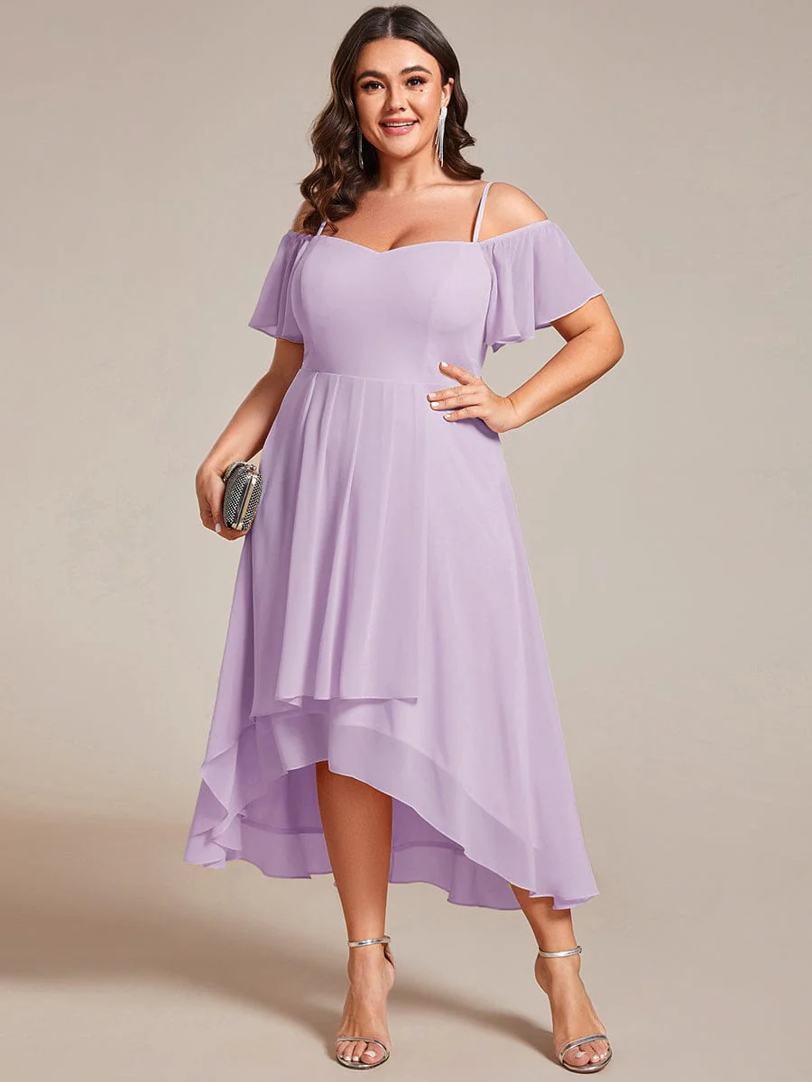 ever JORDANE|Off-Shoulder High-Low Chiffon Midi Dress with Short Sleeves in Pink - Image 17