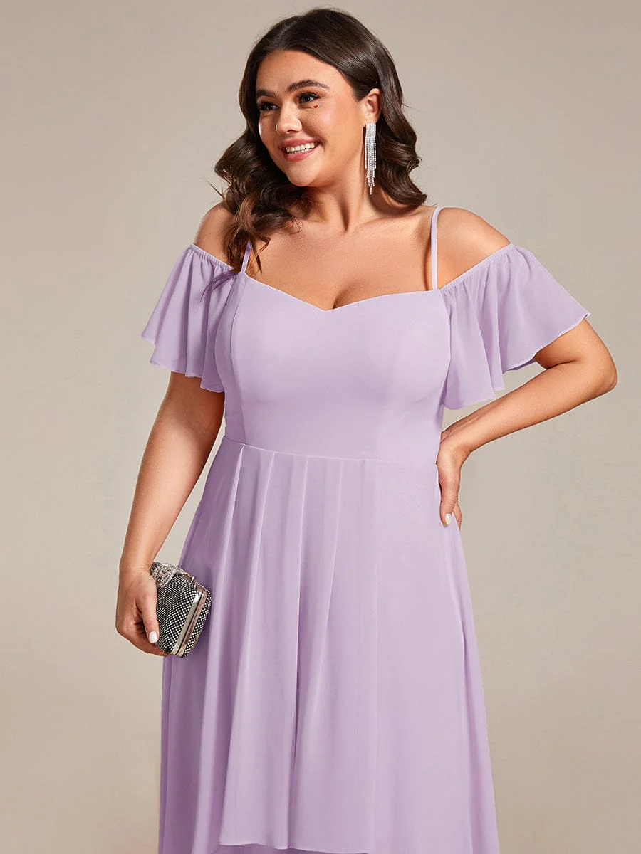 ever JORDANE|Off-Shoulder High-Low Chiffon Midi Dress with Short Sleeves in Pink - Image 18