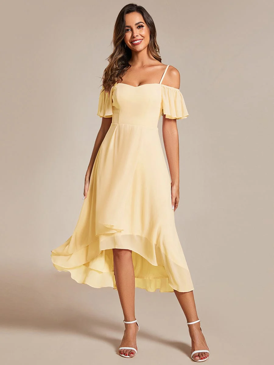 ever JORDANE|Off-Shoulder High-Low Chiffon Midi Dress with Short Sleeves in Pink - Image 19