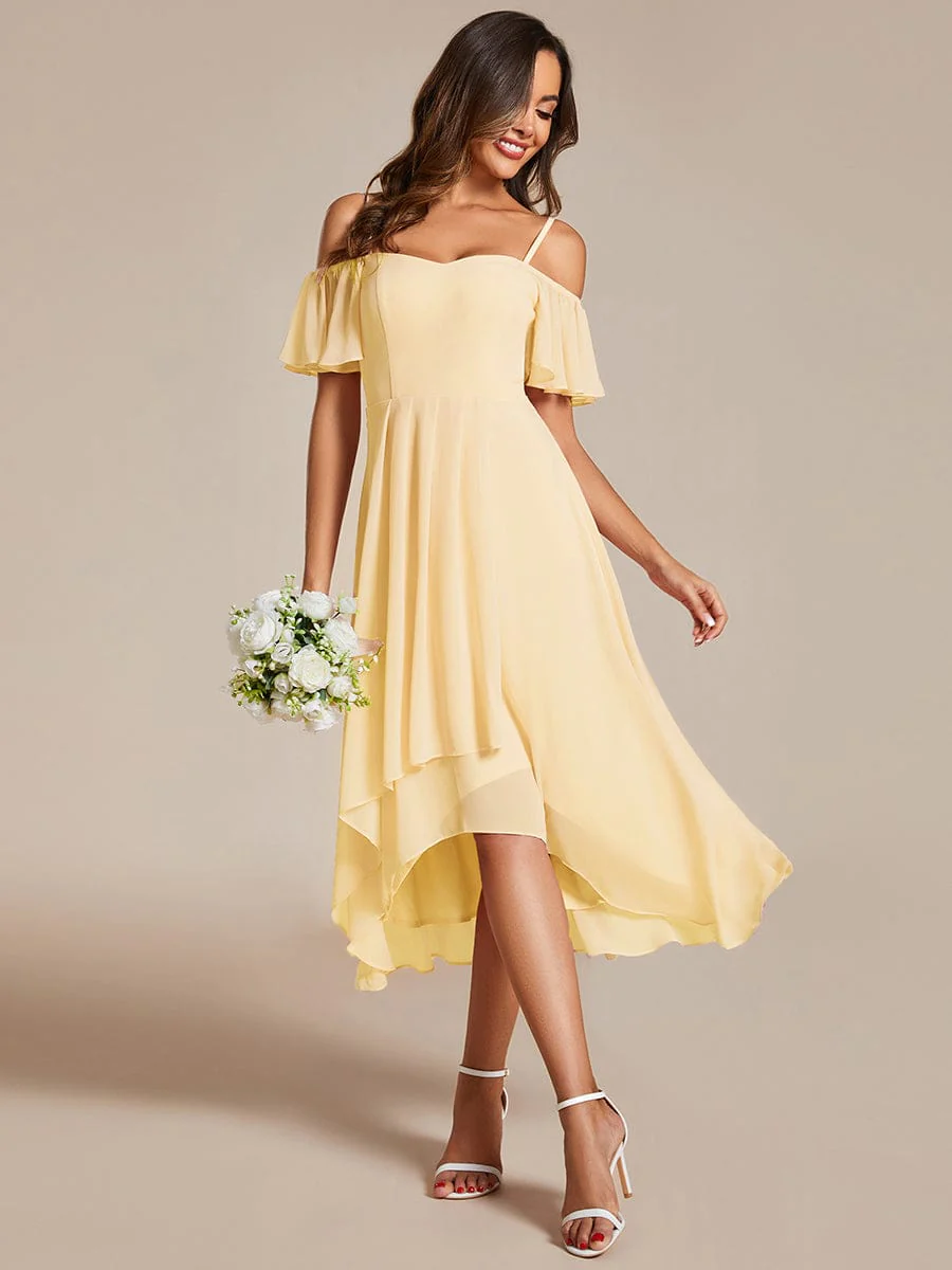 ever JORDANE|Off-Shoulder High-Low Chiffon Midi Dress with Short Sleeves in Pink - Image 21