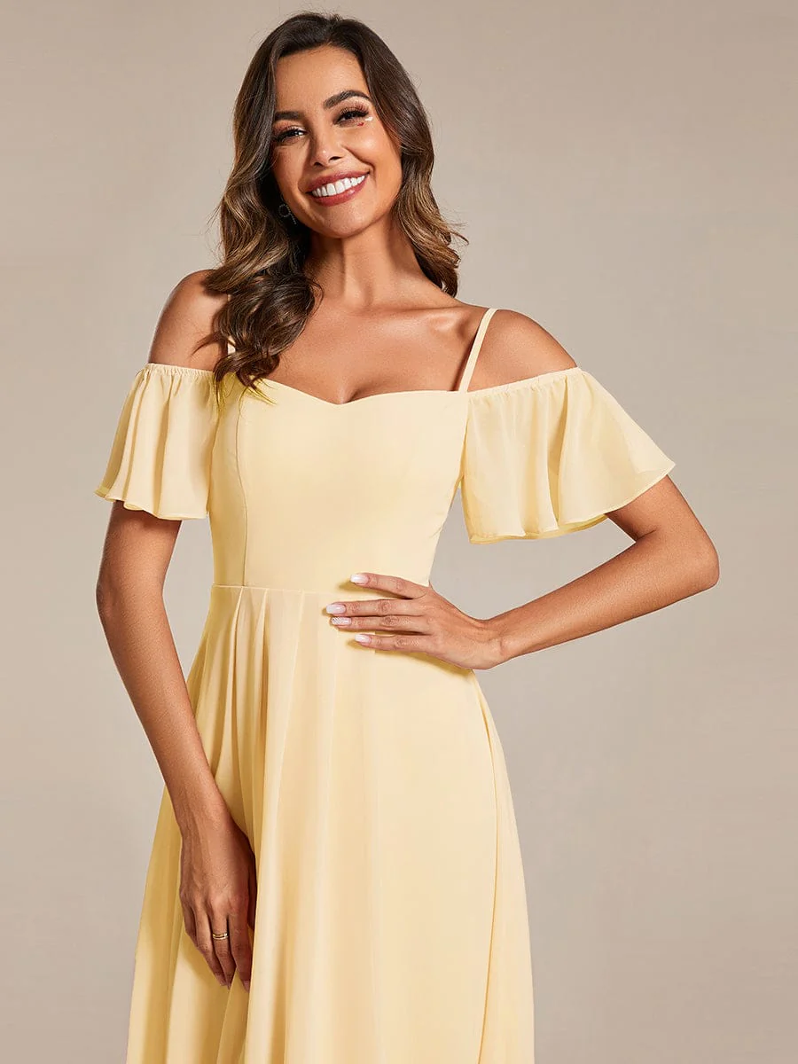 ever JORDANE|Off-Shoulder High-Low Chiffon Midi Dress with Short Sleeves in Pink - Image 23