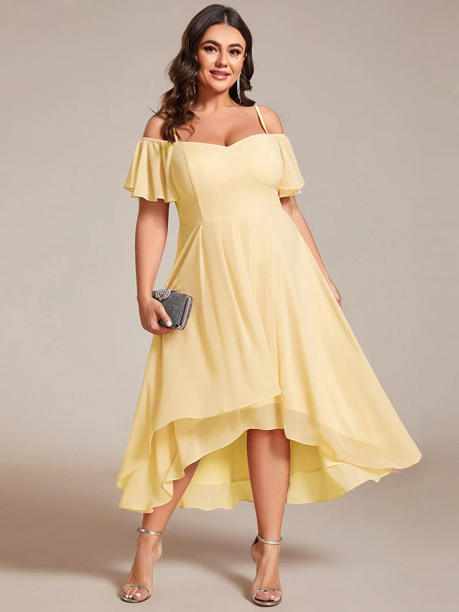ever JORDANE|Off-Shoulder High-Low Chiffon Midi Dress with Short Sleeves in Pink - Image 24