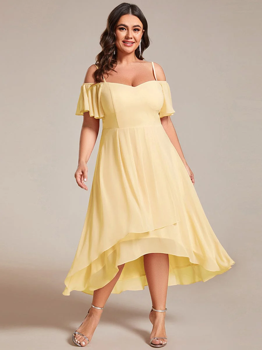 ever JORDANE|Off-Shoulder High-Low Chiffon Midi Dress with Short Sleeves in Pink - Image 26