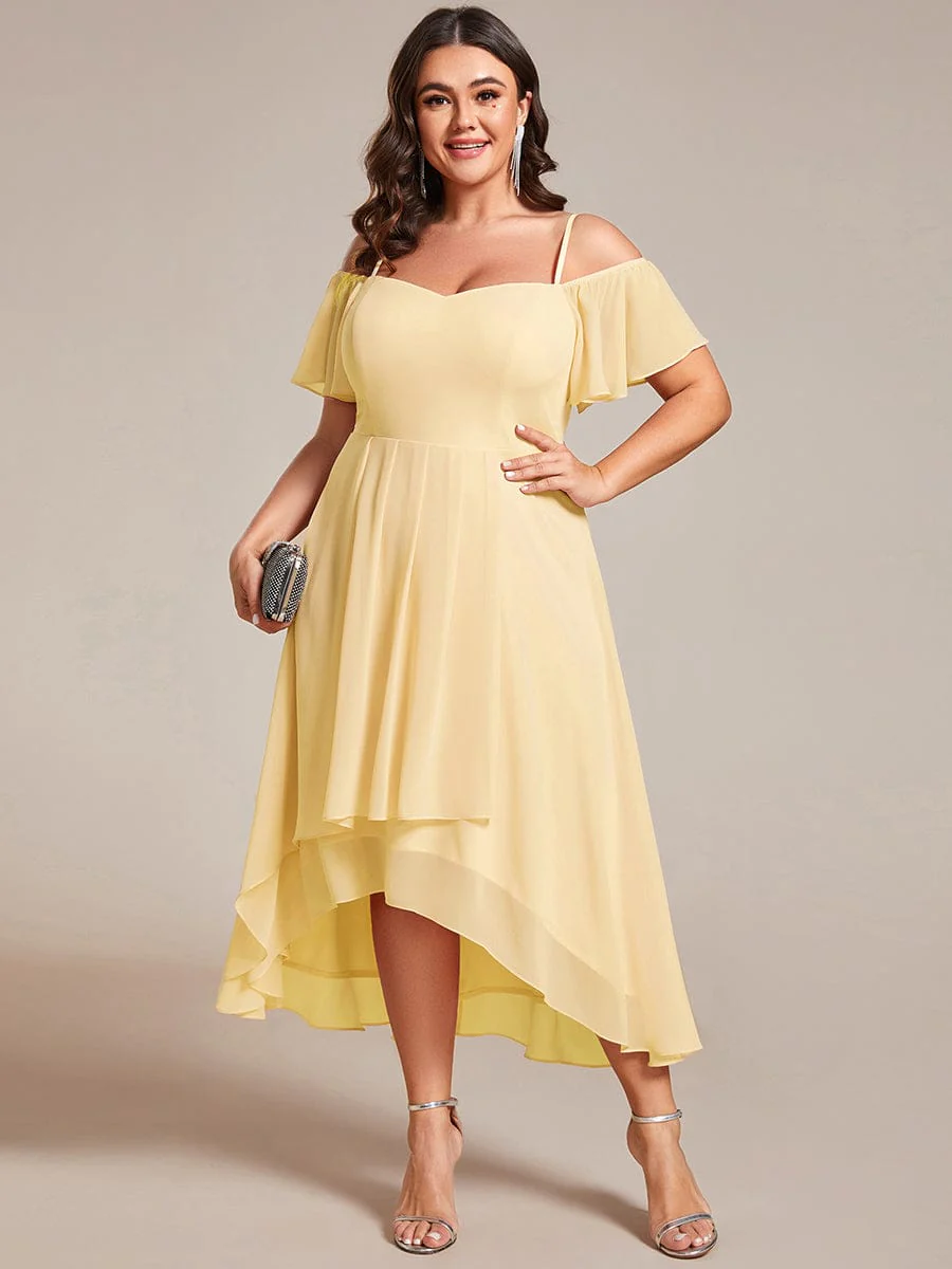 ever JORDANE|Off-Shoulder High-Low Chiffon Midi Dress with Short Sleeves in Pink - Image 27