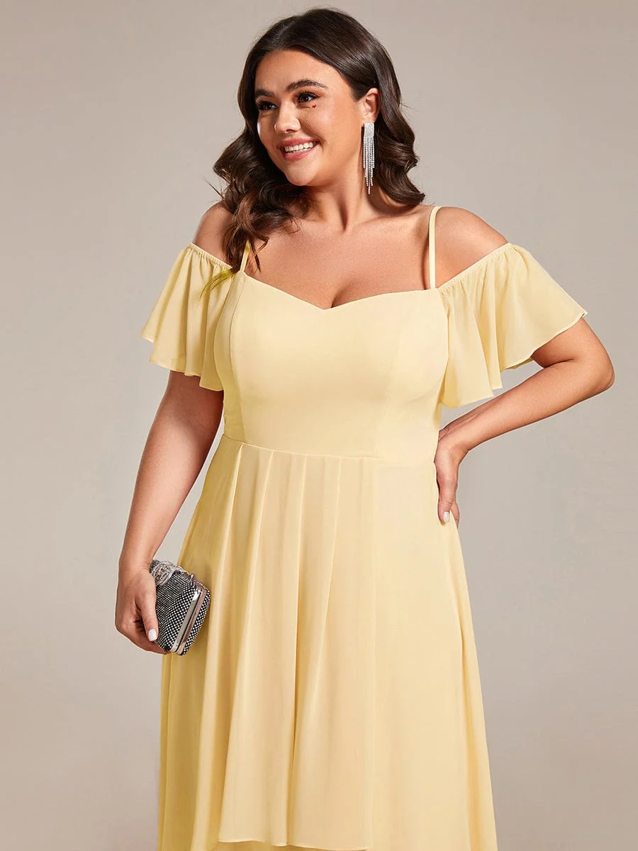 ever JORDANE|Off-Shoulder High-Low Chiffon Midi Dress with Short Sleeves in Pink - Image 28