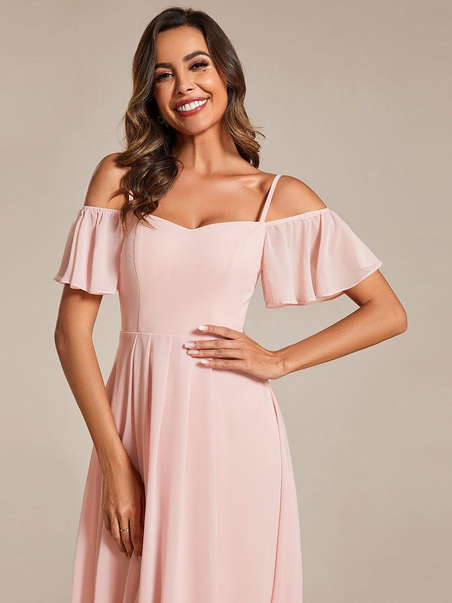 ever JORDANE|Off-Shoulder High-Low Chiffon Midi Dress with Short Sleeves in Pink - Image 3