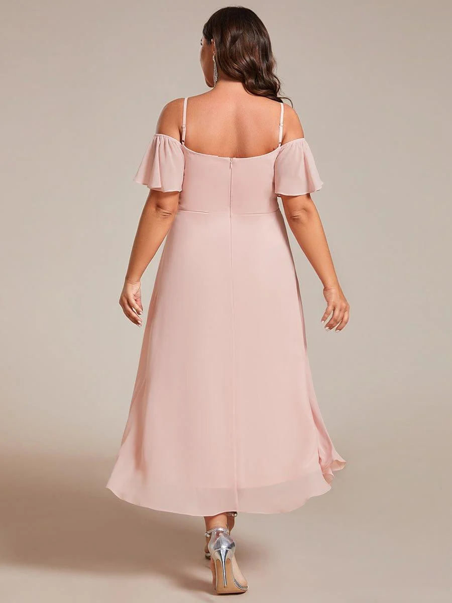 ever JORDANE|Off-Shoulder High-Low Chiffon Midi Dress with Short Sleeves in Pink - Image 7
