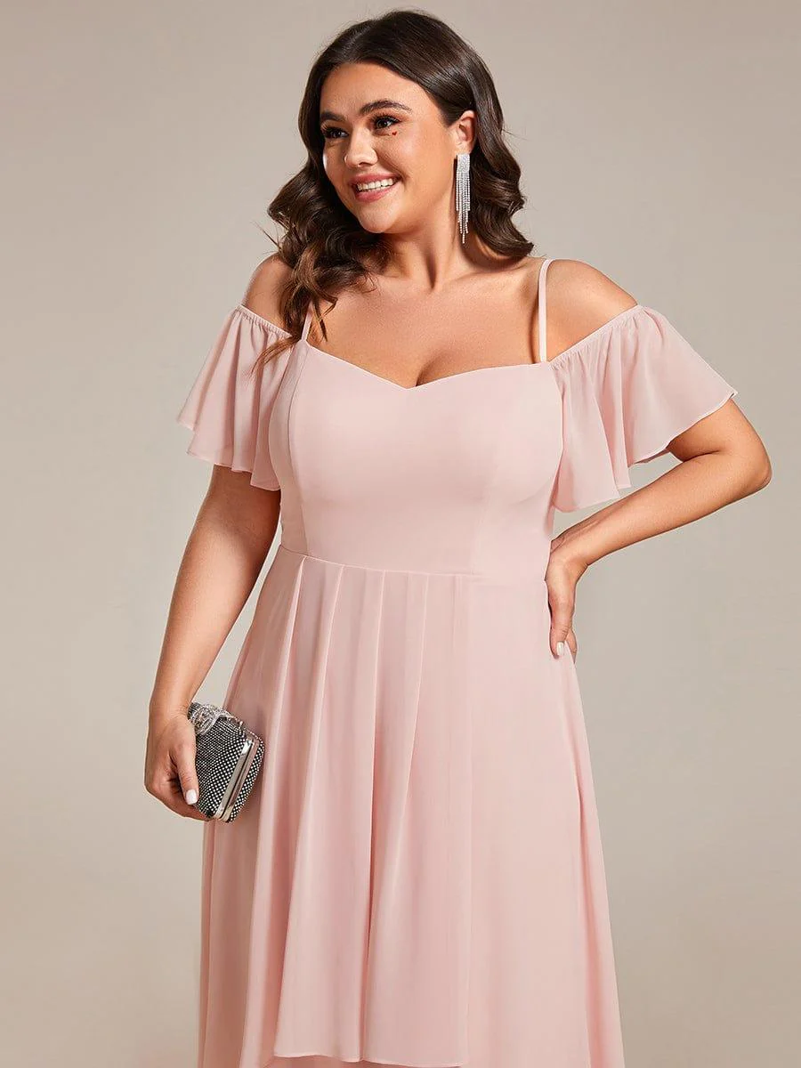 ever JORDANE|Off-Shoulder High-Low Chiffon Midi Dress with Short Sleeves in Pink - Image 8