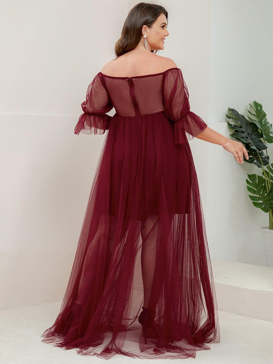 Off the Shoulder Pleated Tulle Maxi Maternity Dress - Image 36