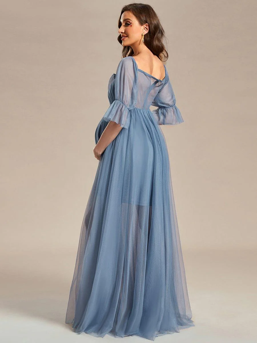 Off the Shoulder Pleated Tulle Maxi Maternity Dress - Image 38