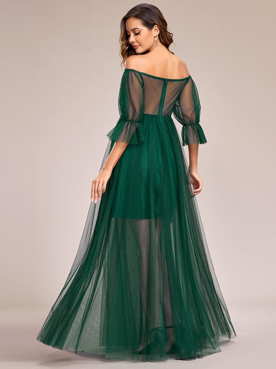 Off the Shoulder Pleated Tulle Maxi Maternity Dress - Image 43