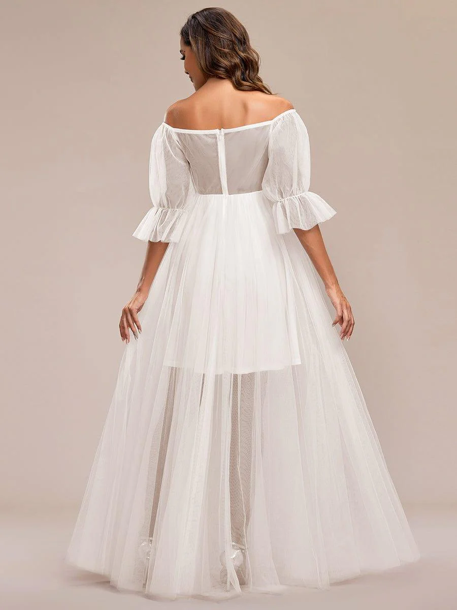 Off the Shoulder Pleated Tulle Maxi Maternity Dress - Image 48
