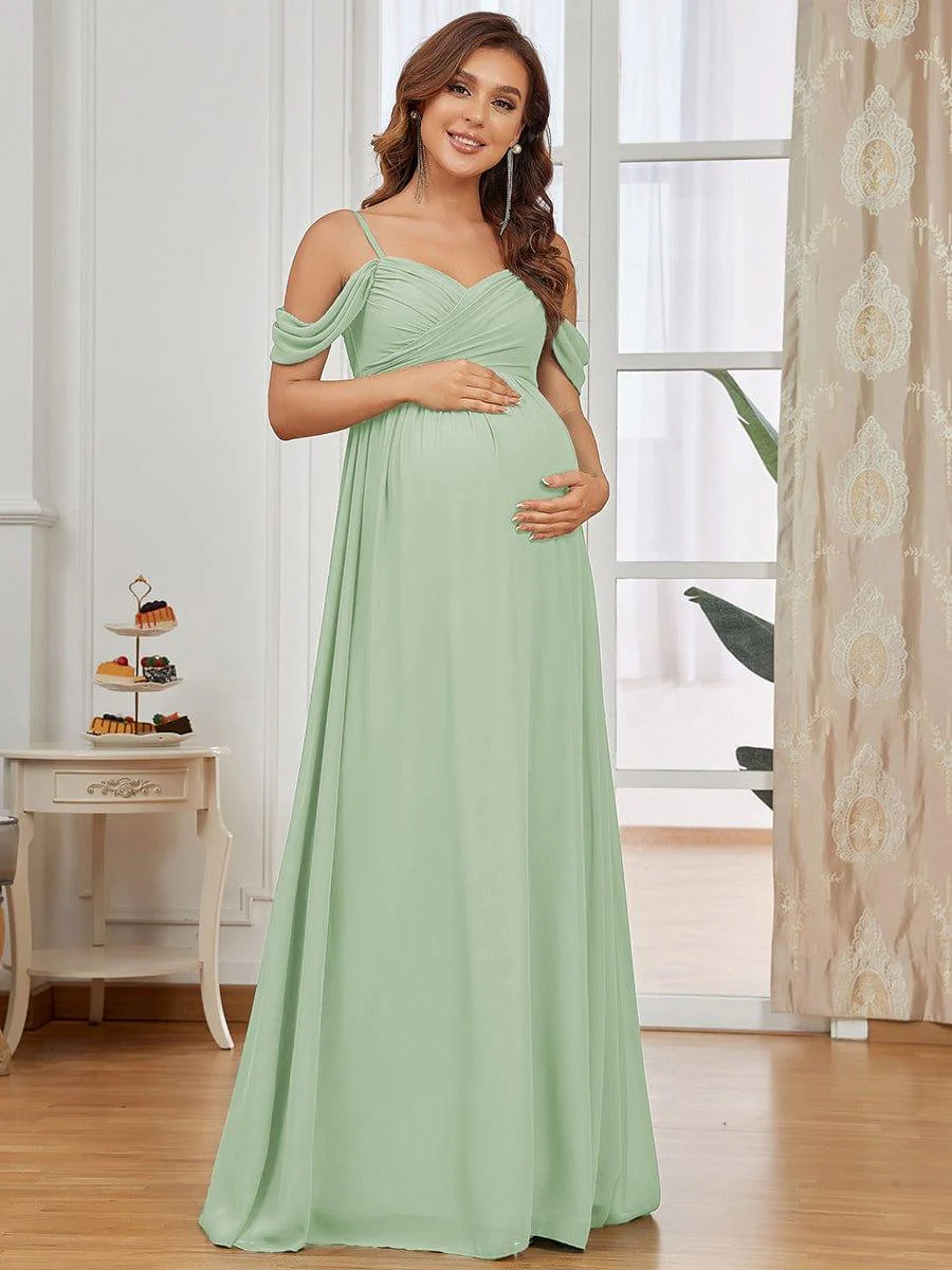 Off The Shoulder Spaghetti Straps Solid Maxi Maternity Dress - Image 26