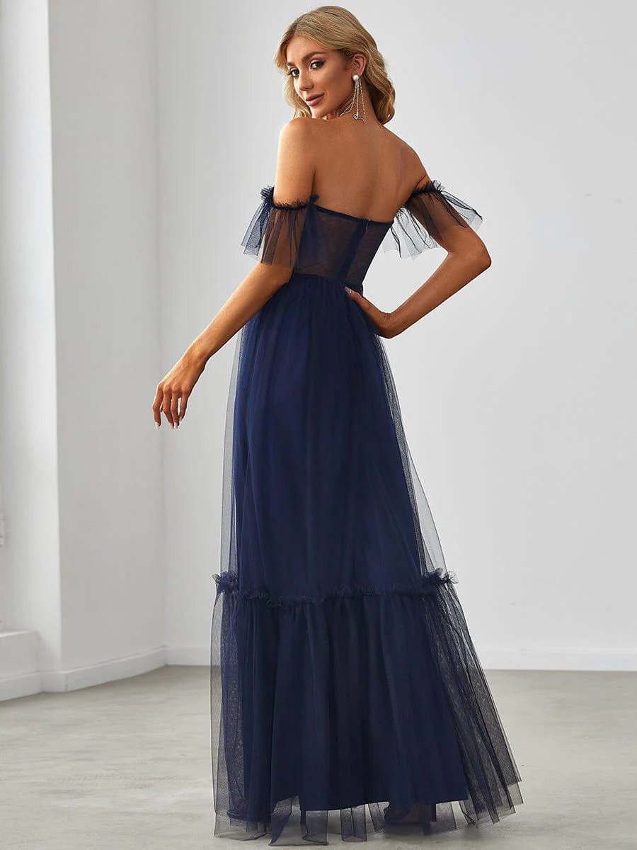 ever LUCIE|Off the Shoulder Sweetheart Pleated Tulle Evening Dress - Image 12