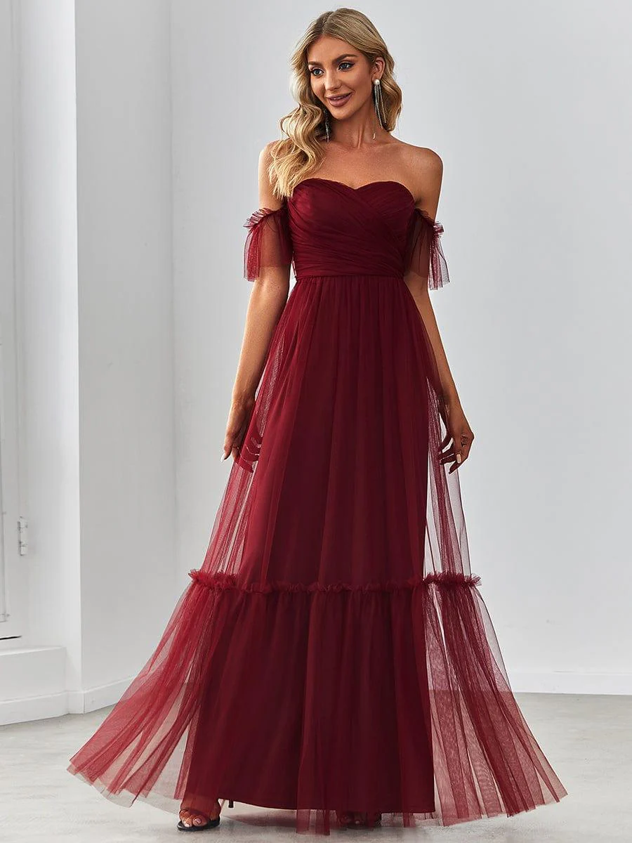 ever LUCIE|Off the Shoulder Sweetheart Pleated Tulle Evening Dress - Image 6