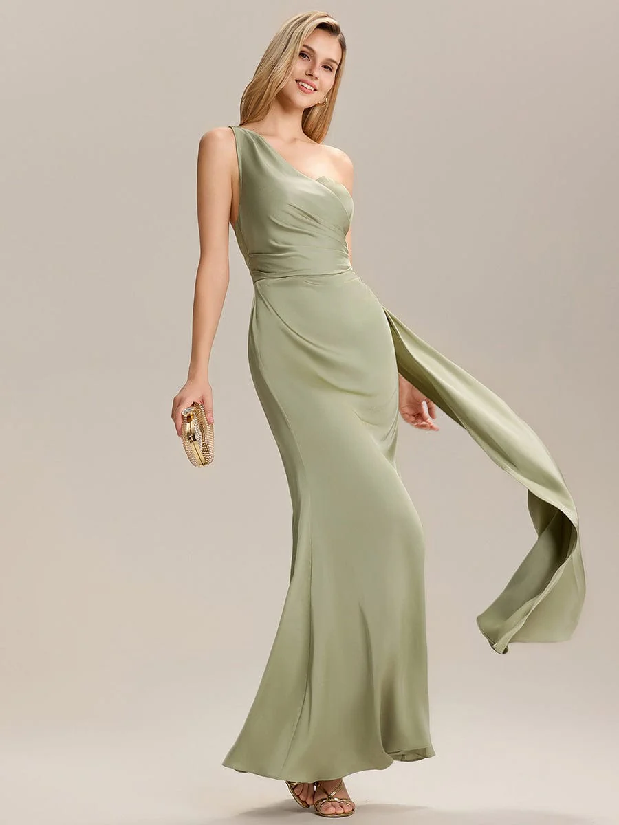 ever ARLENNA|One Shoulder Satin Bridesmaid Dress - Image 5