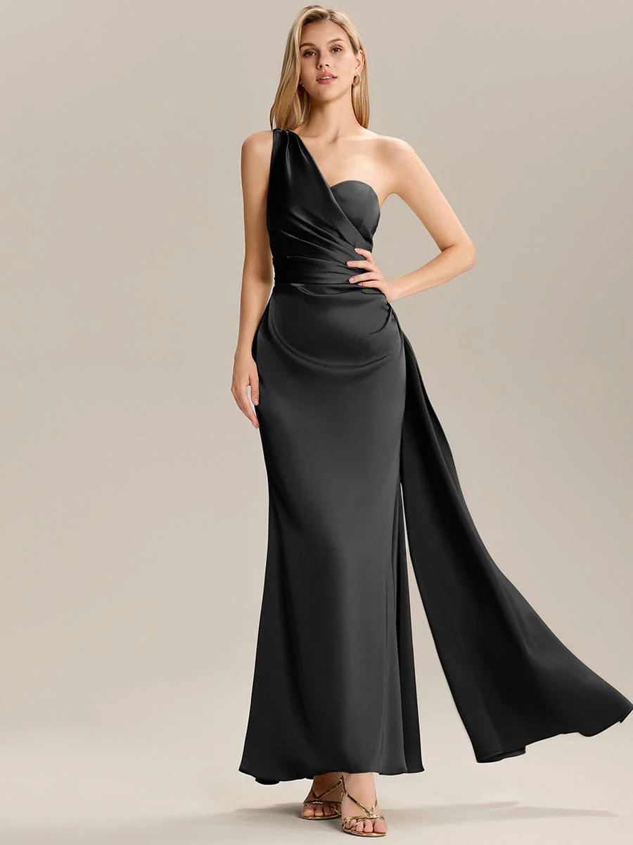 ever ARLENNA|One Shoulder Satin Bridesmaid Dress - Image 6