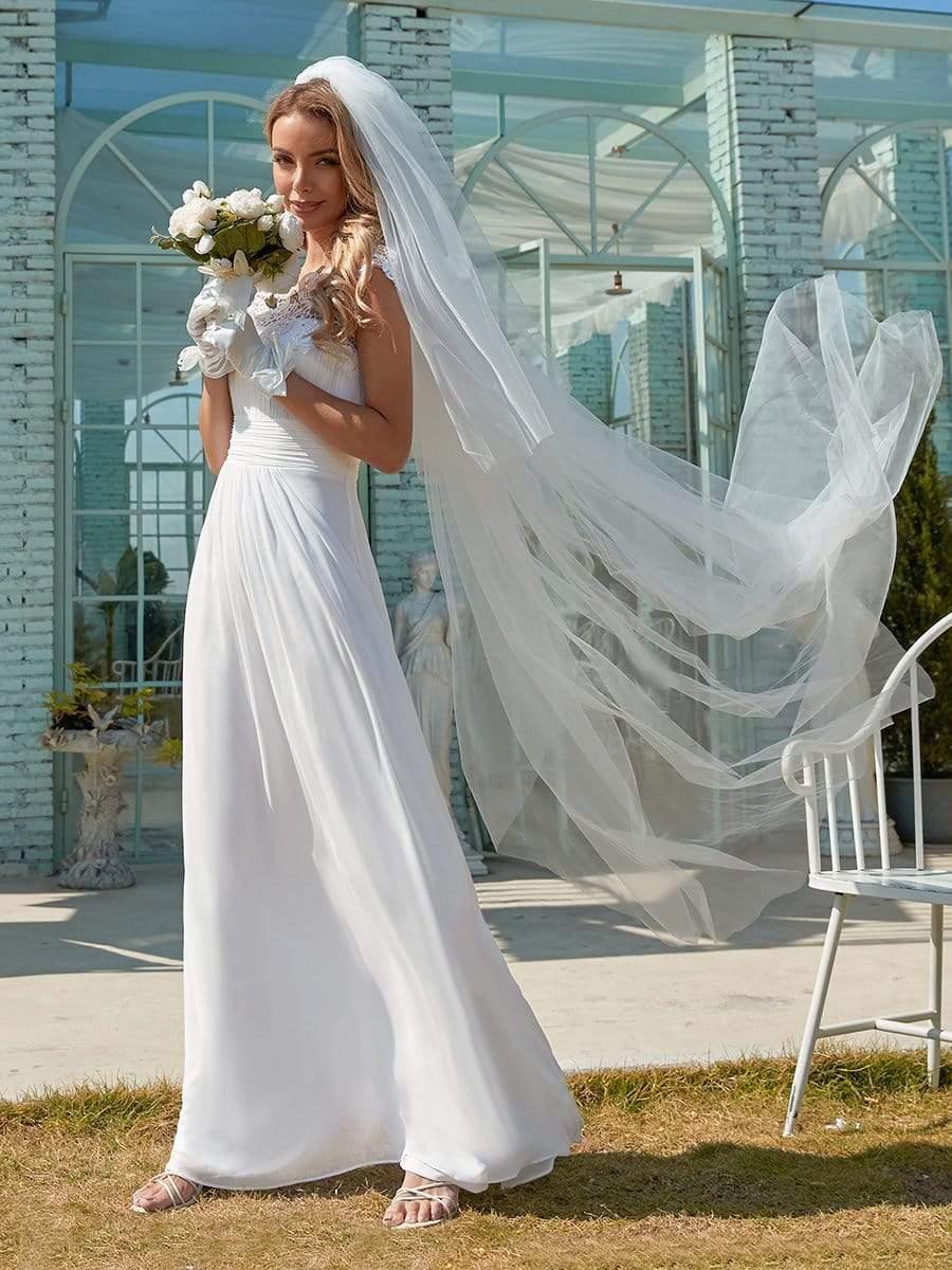 Plain Pleated Chiffon Wedding Dress with Lace Decorations(Final Sale) - Image 3